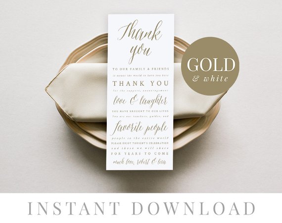 Gold Wedding Thank You Card Example