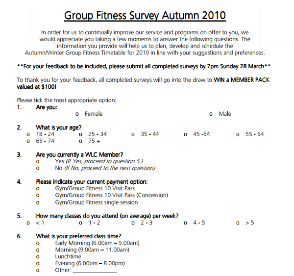 Group Fitness Survey