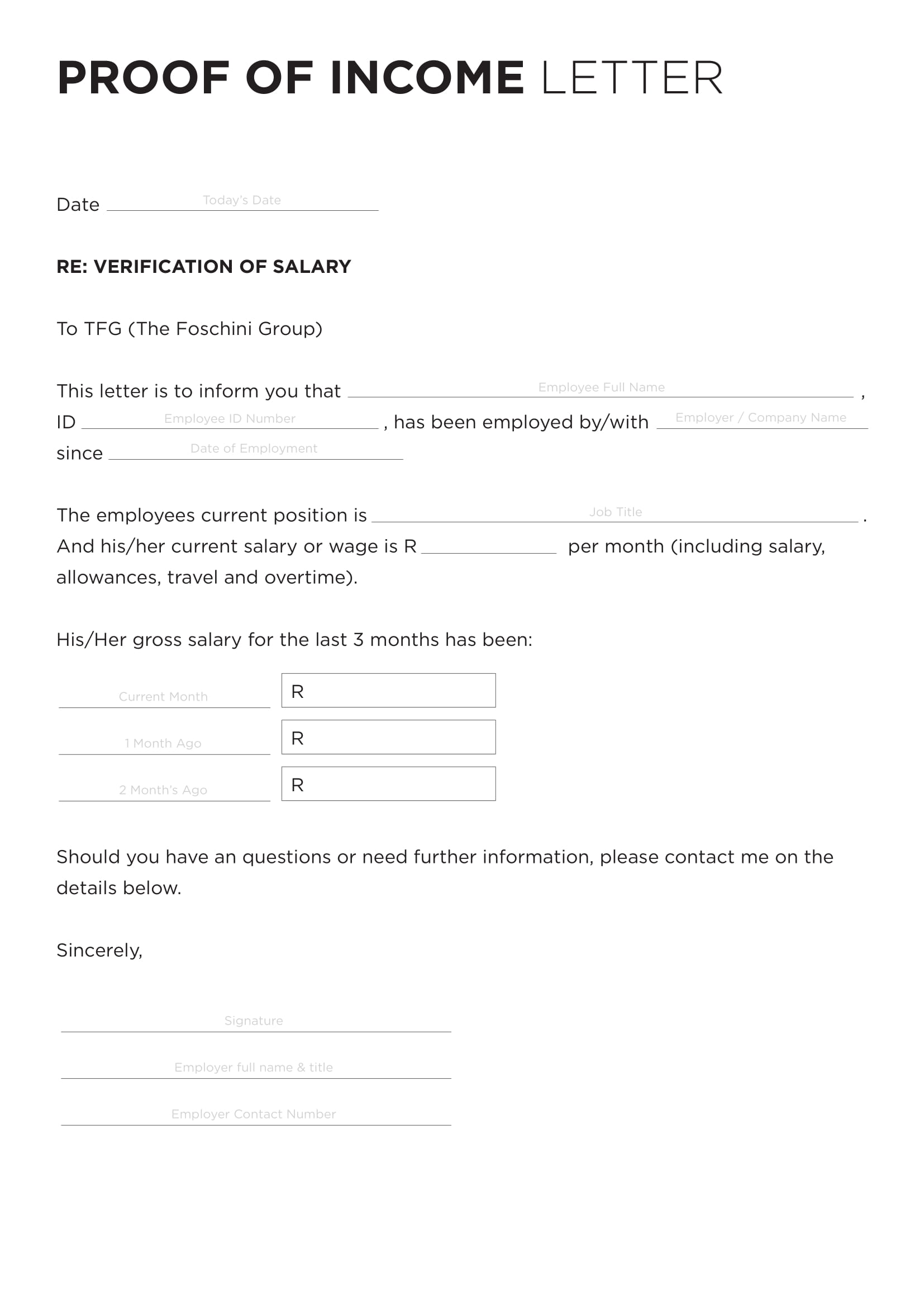 Income Verification Letter Example