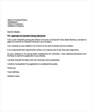 application letter for industrial training to the principal