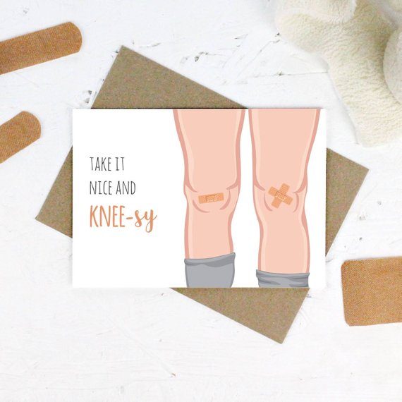 knee injury pun get well greeting card example