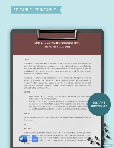 Law Student Case Brief Summary Sheet Template