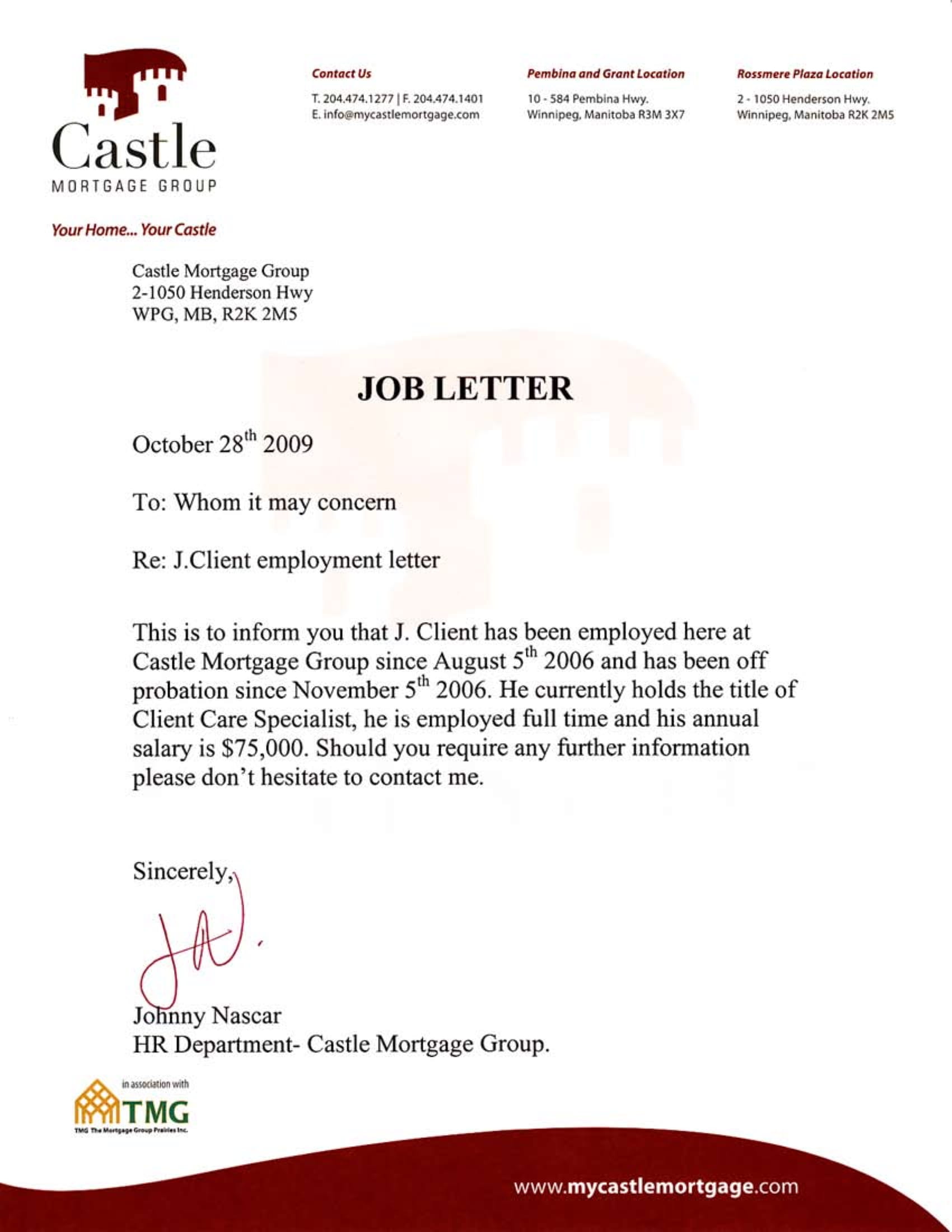Letter Verifying Employment Example