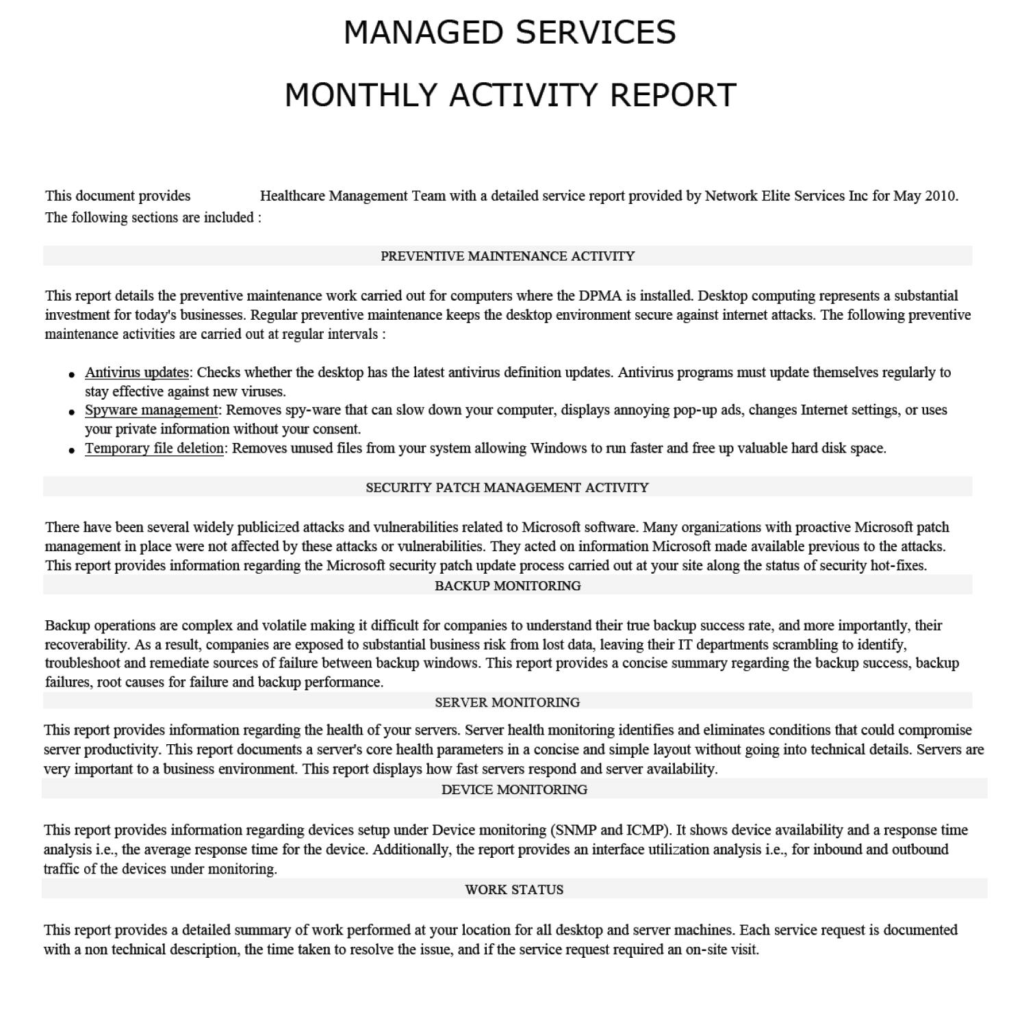 Managed Services English Report Example