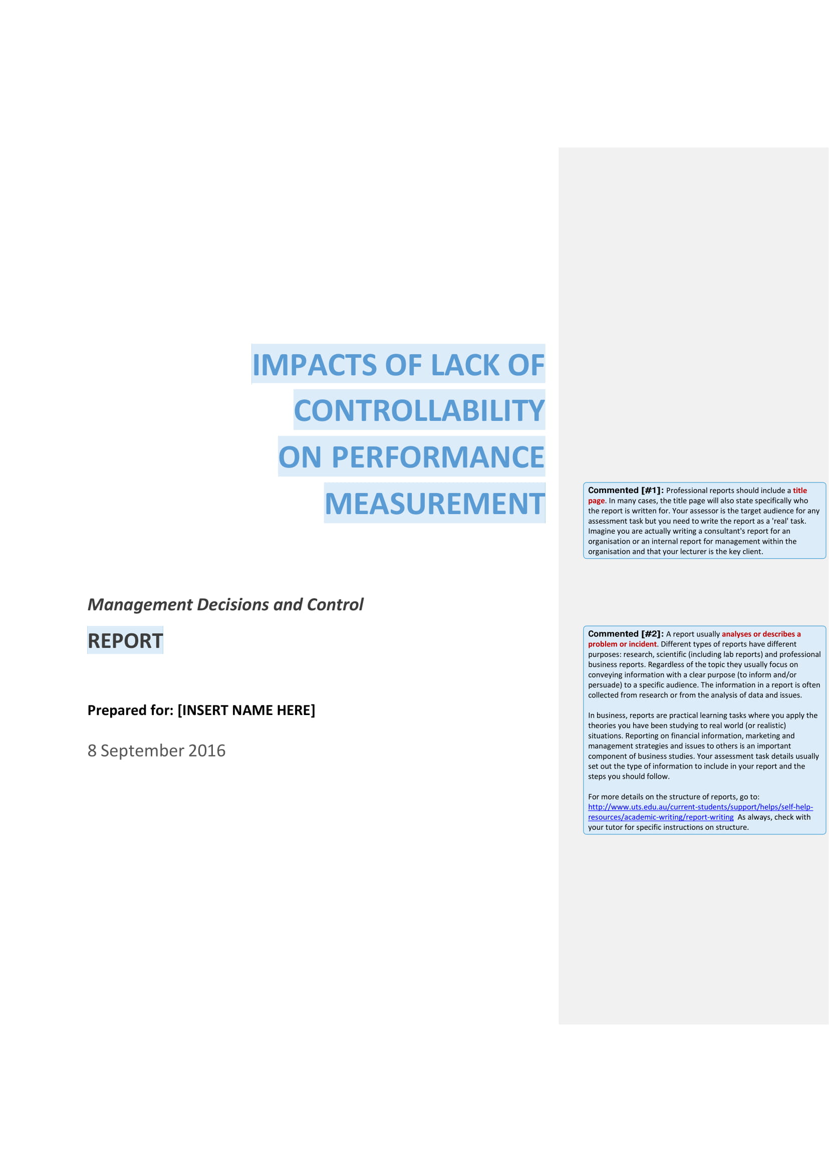 Management Decisions and Control Academic Report Example