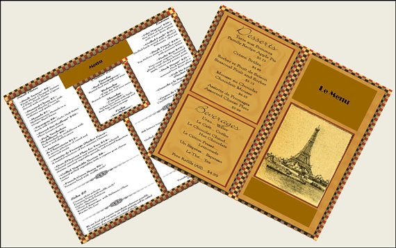 Miniature French Restaurant Menu Example