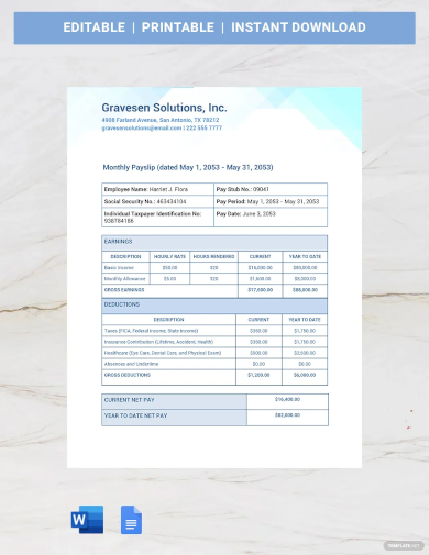 Monthly Payslip Template