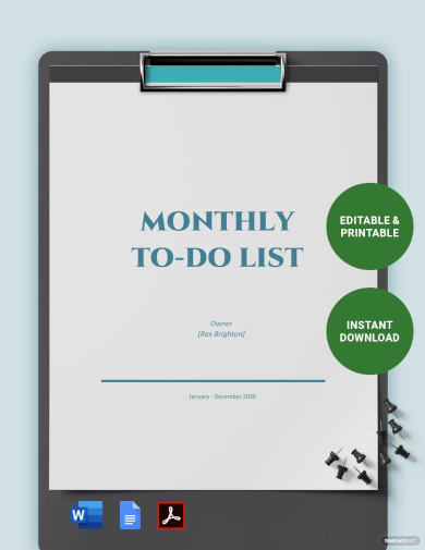 monthly to do list template
