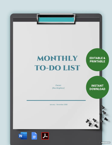 Monthly To Do List Template