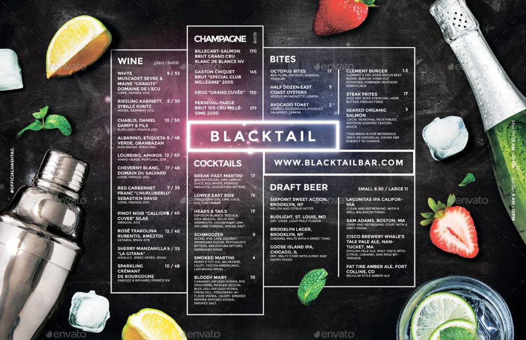 Neon Chalkboard Cocktail Menu Example