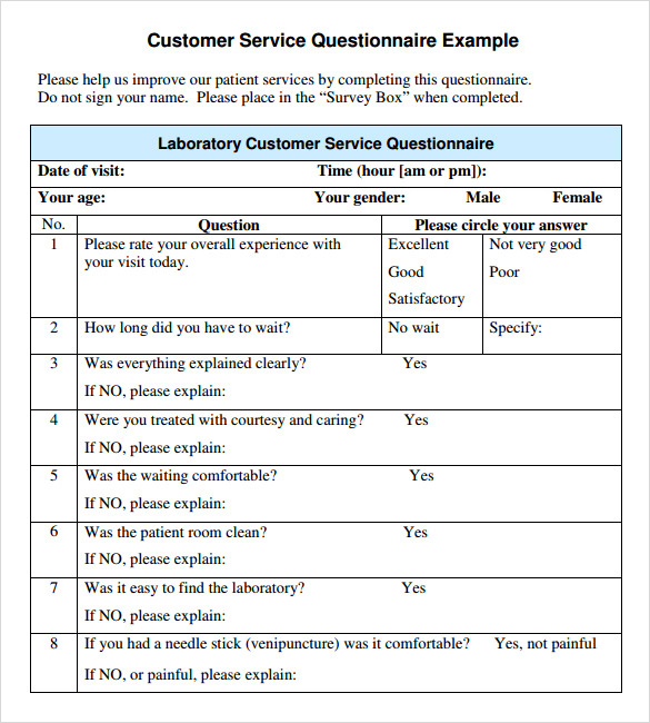 New Consumer Questionnaire Example