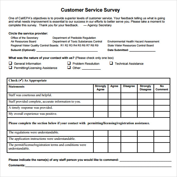 New Customer Service Questionnaire Example