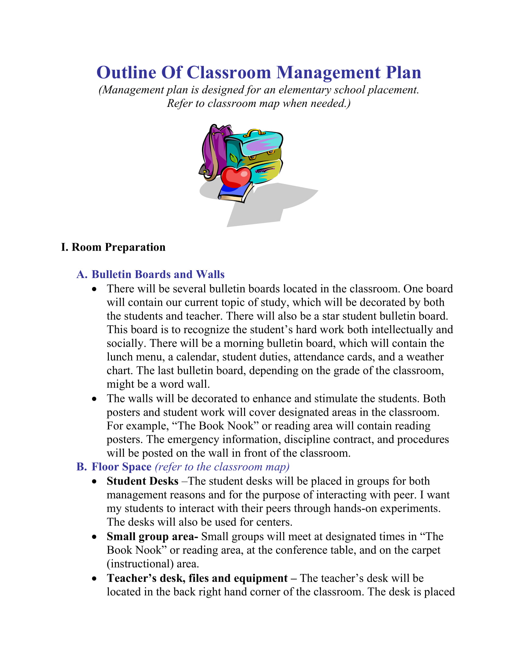 New Outline Classroom Management Plan Example