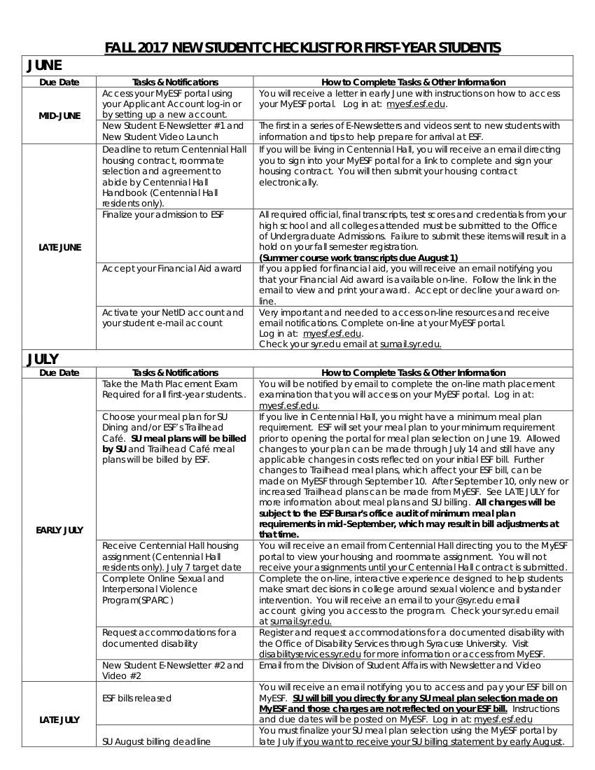 new student to do list template example