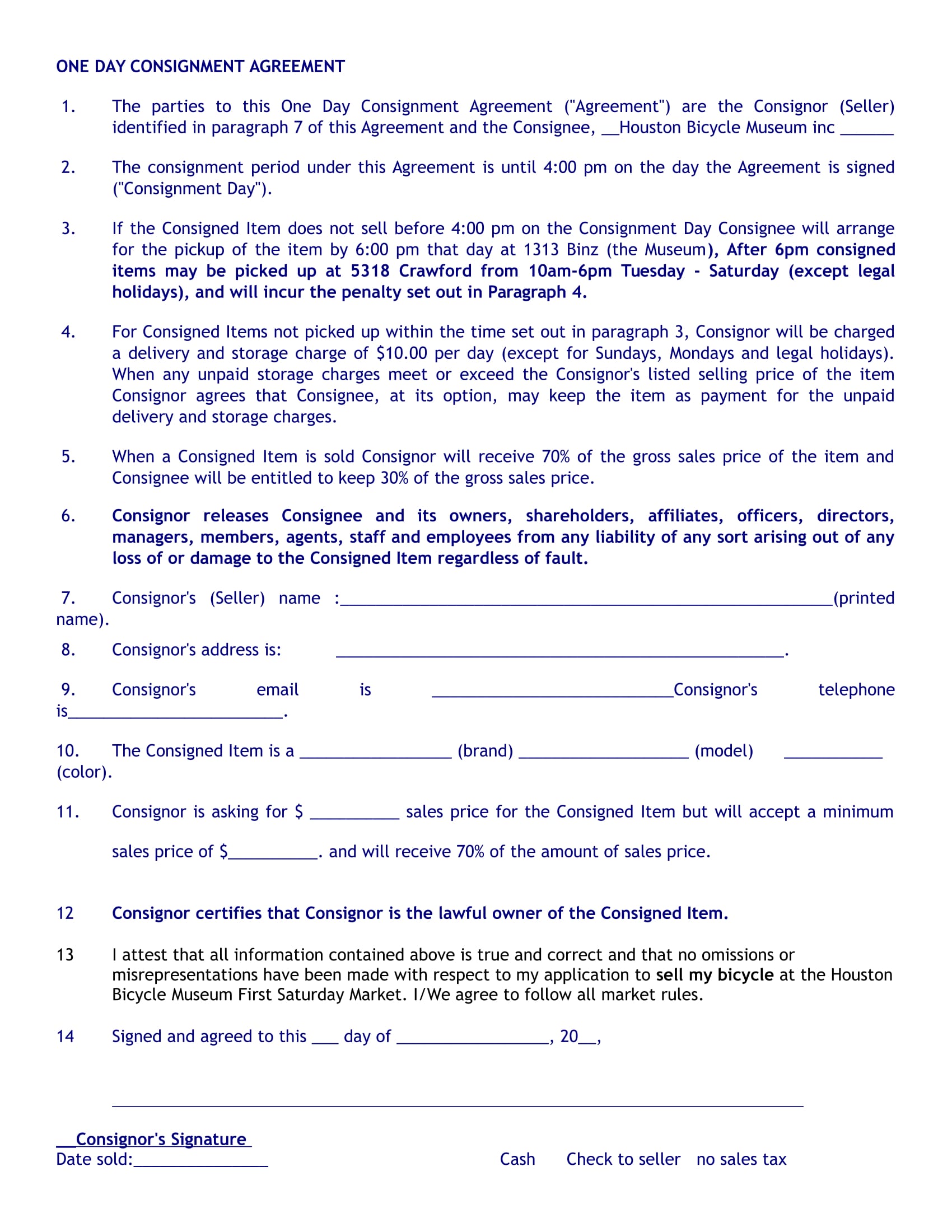 one day consignment agreement example