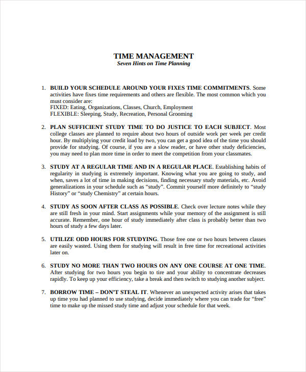 organization time management plan