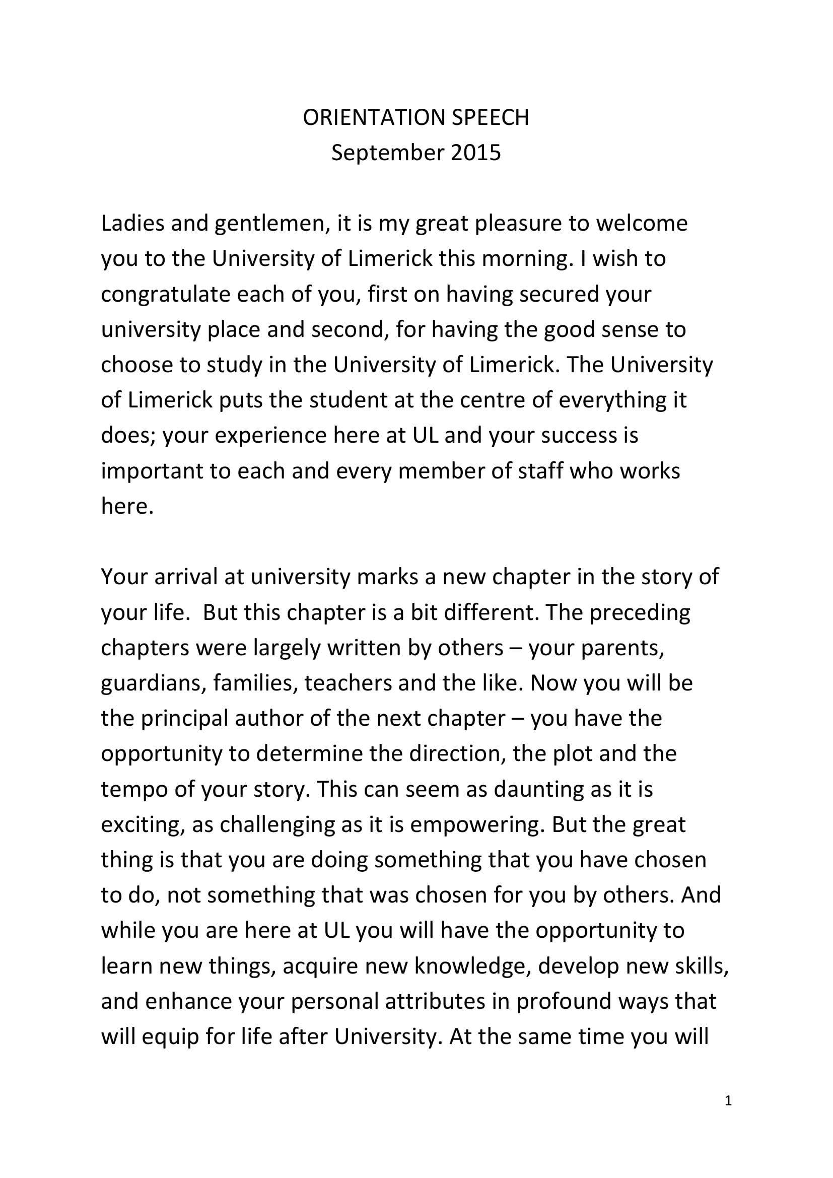 Orientation Welcome Speech Example