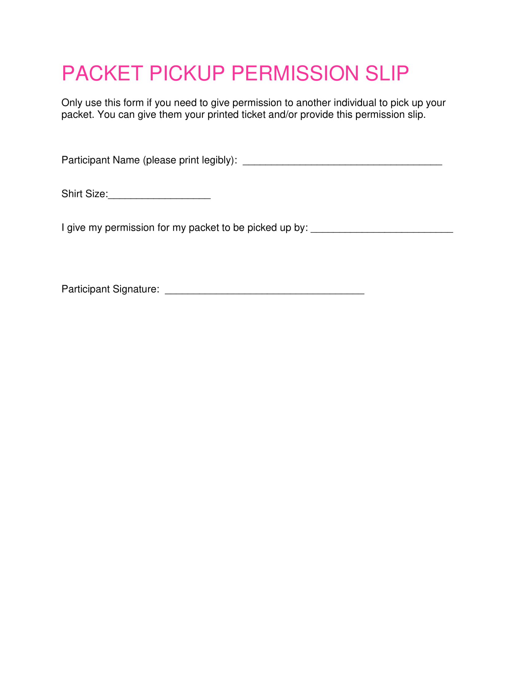 packet pickup permission slip example