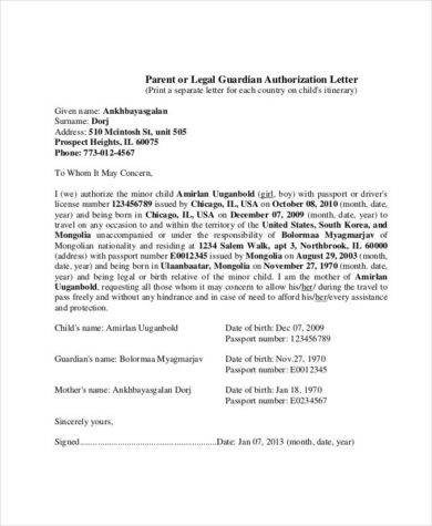 parent guardian letter example