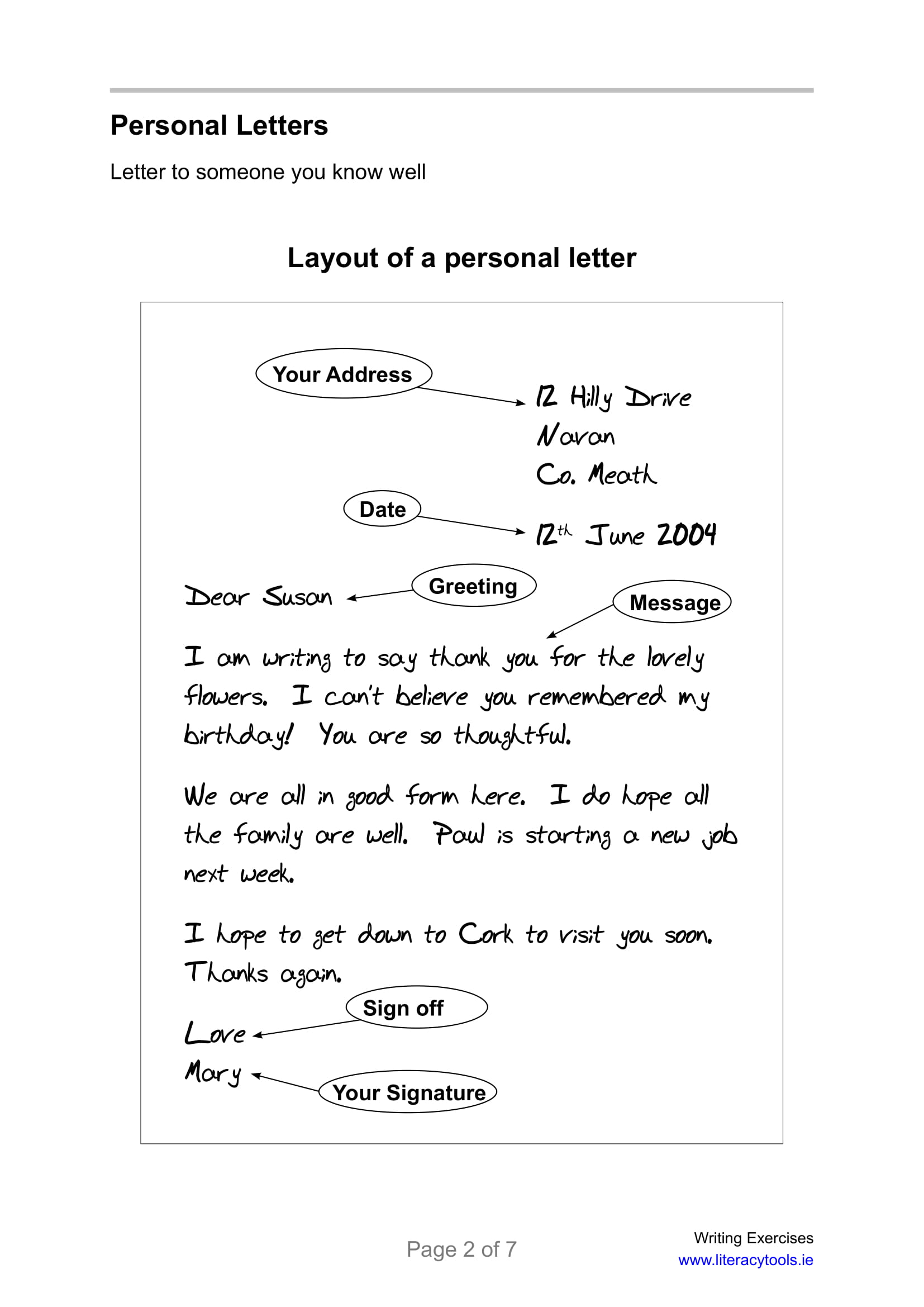 personal letter layout example