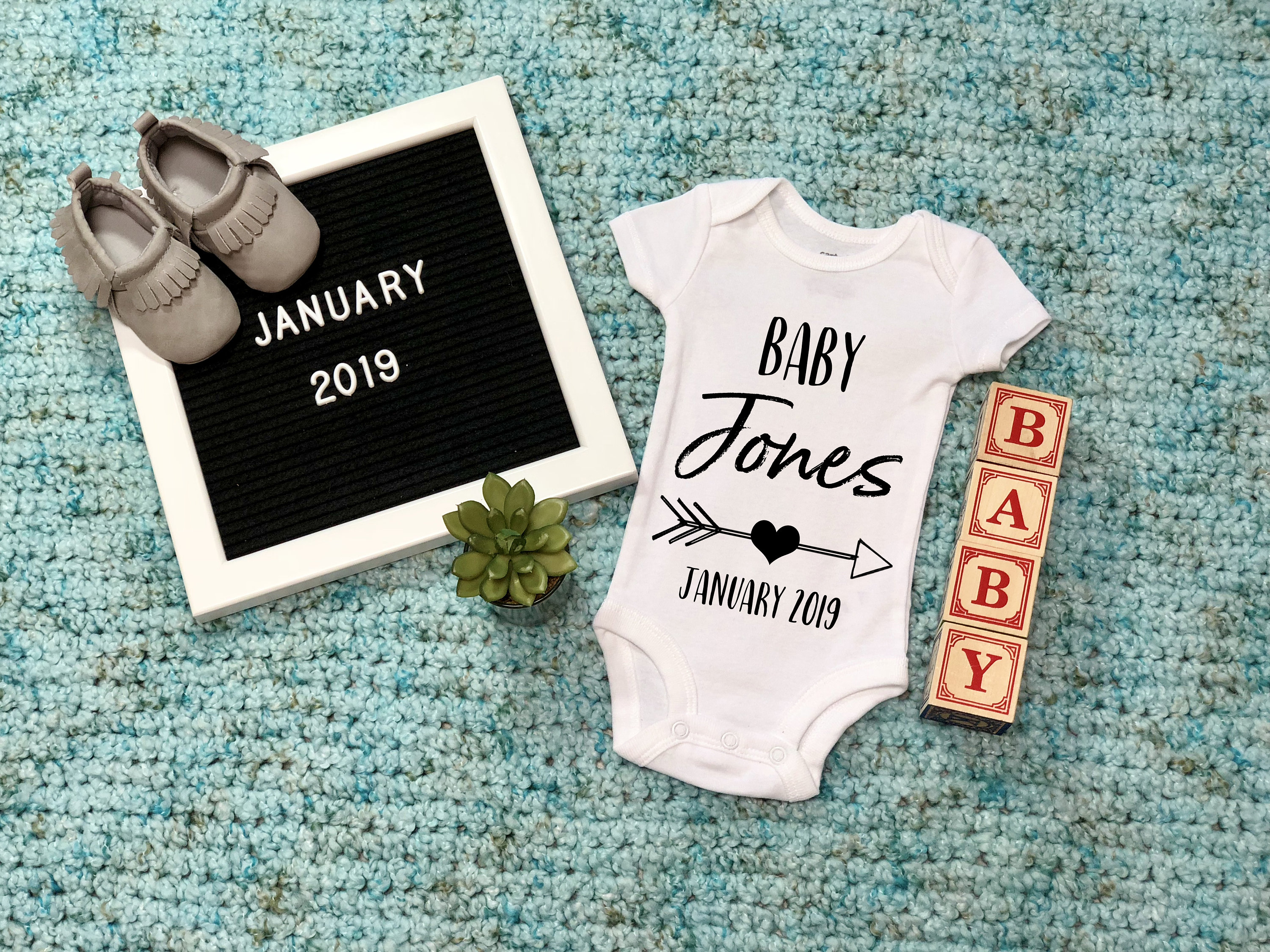 personalized last name baby announcement design example