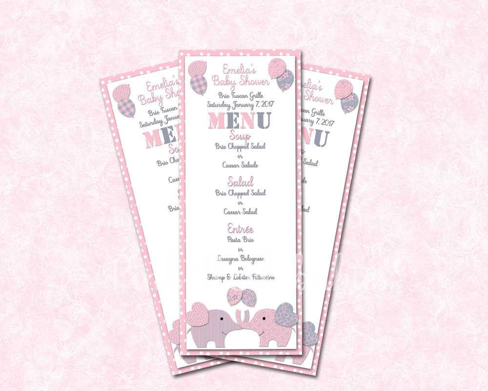 pink balloon baby shower menu example
