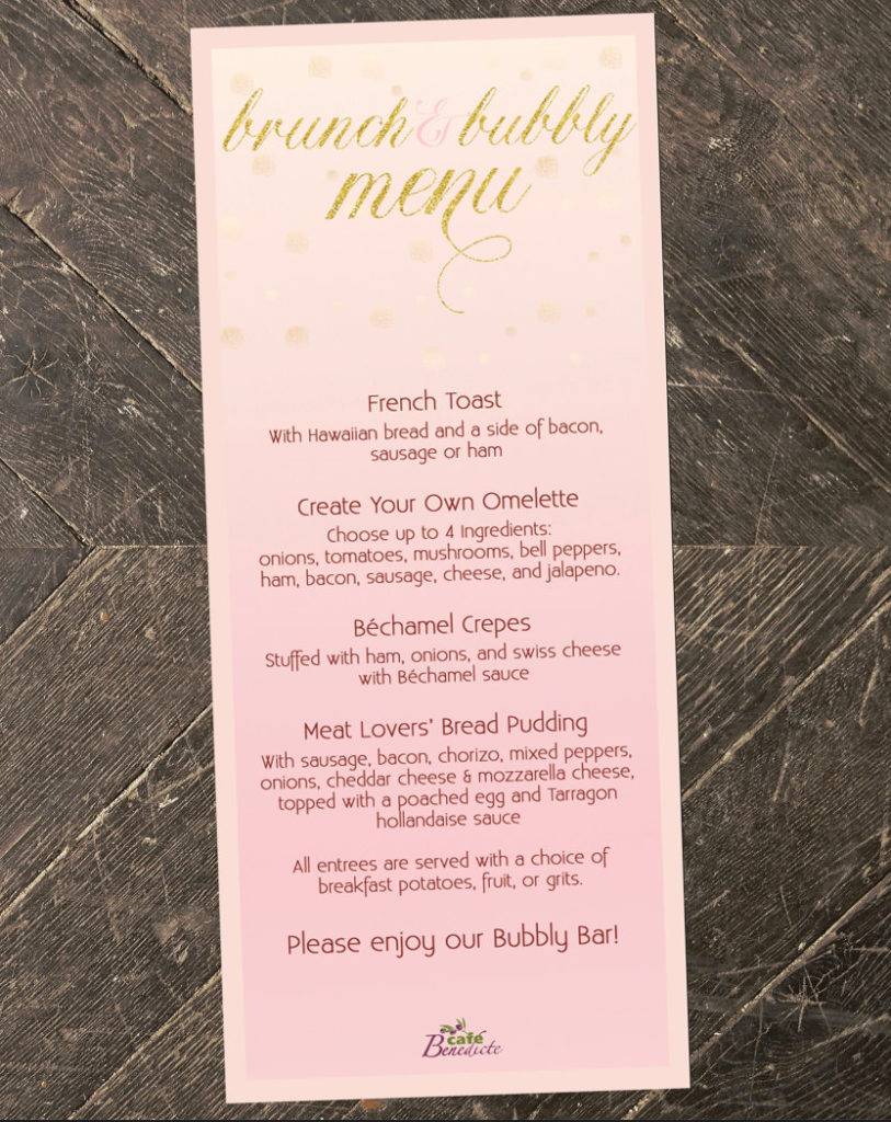 pink brunch bubbly menu example