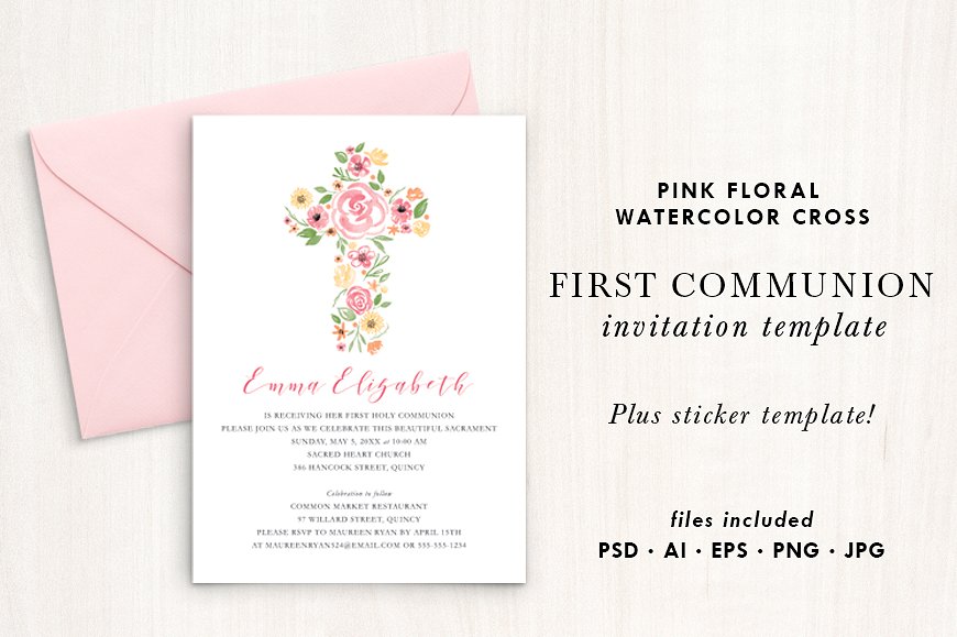 First Communion Invitation Designs And Examples 12 PSD AI Examples