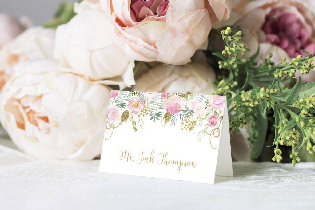 Pink and Gold Editable Place Card Example