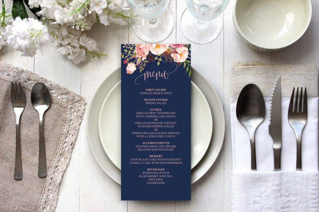printable navy wedding indesign menu example 1024x683