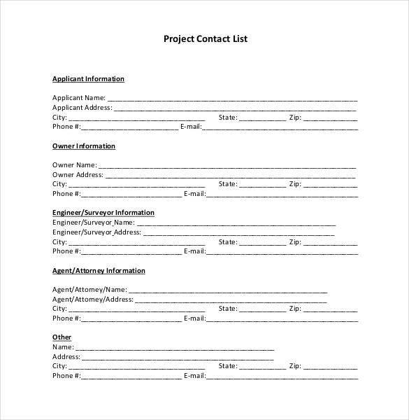 project contact list template example