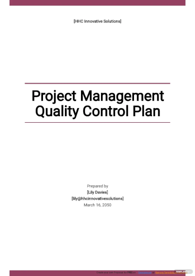 Project Management Quality Control Plan Template