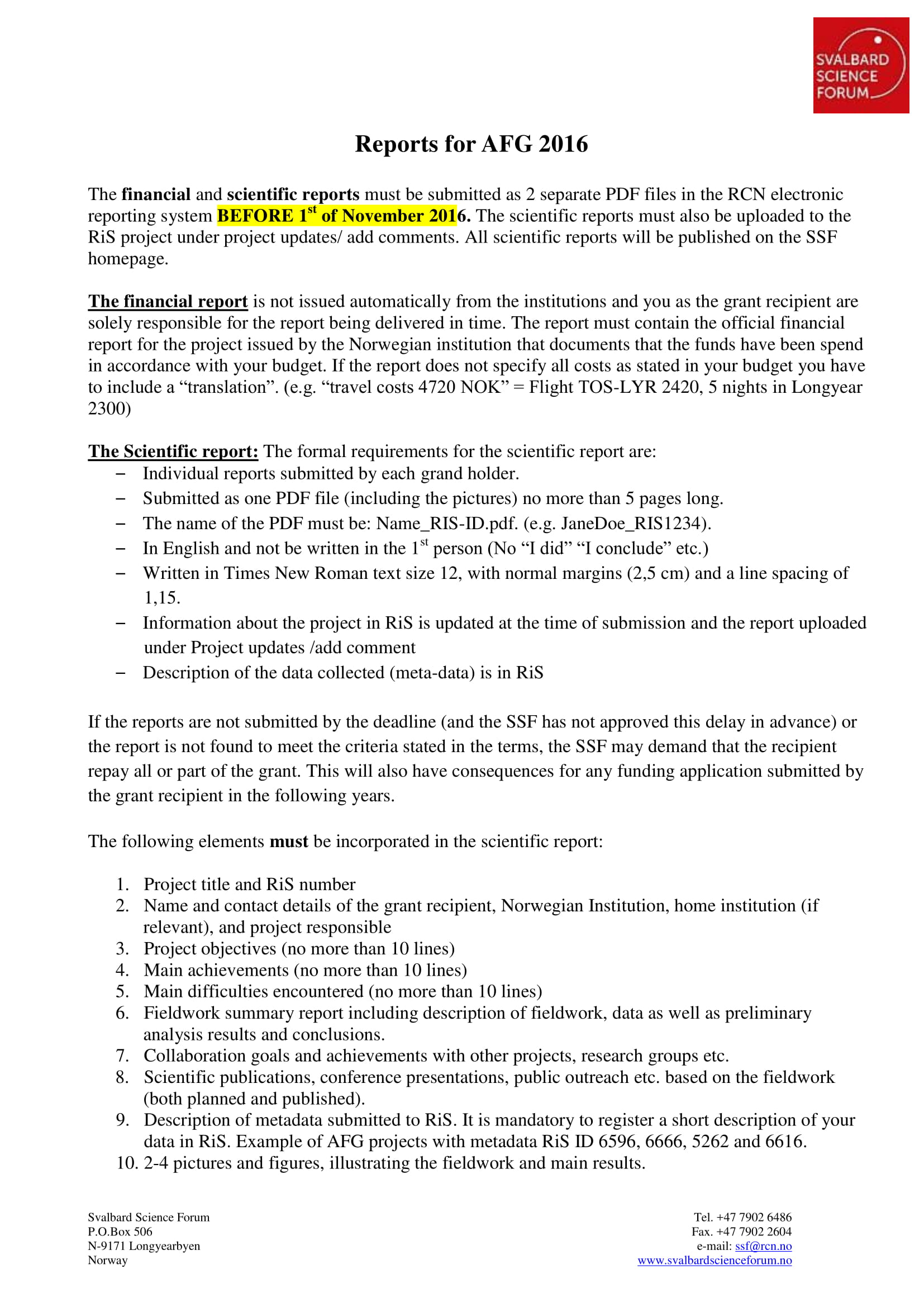 Summary Report Format Example