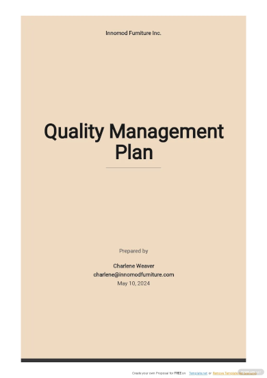 Quality Management Plan Template For Manufacturing