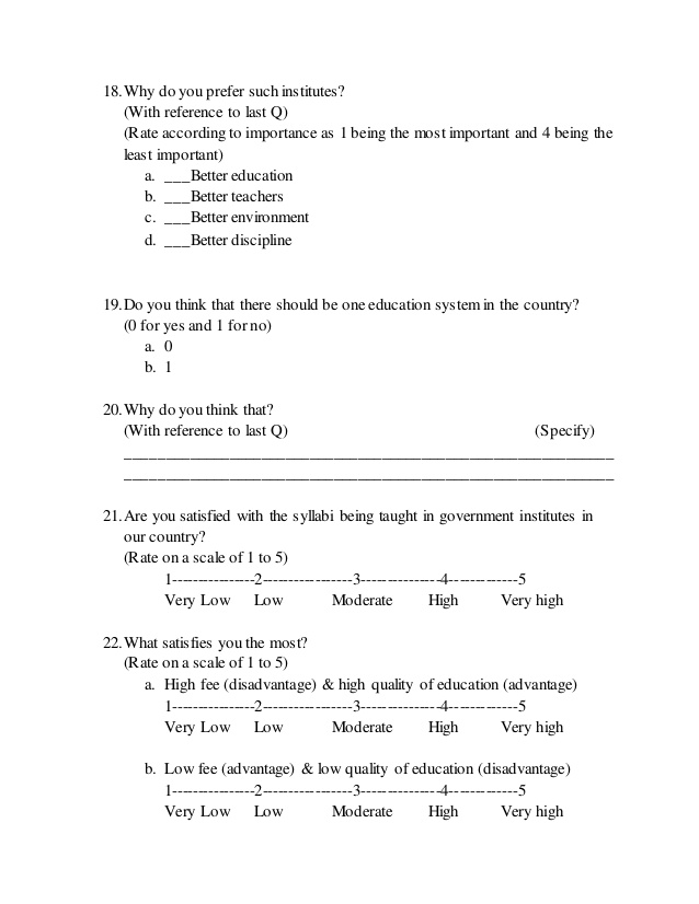 questionnaire choices example