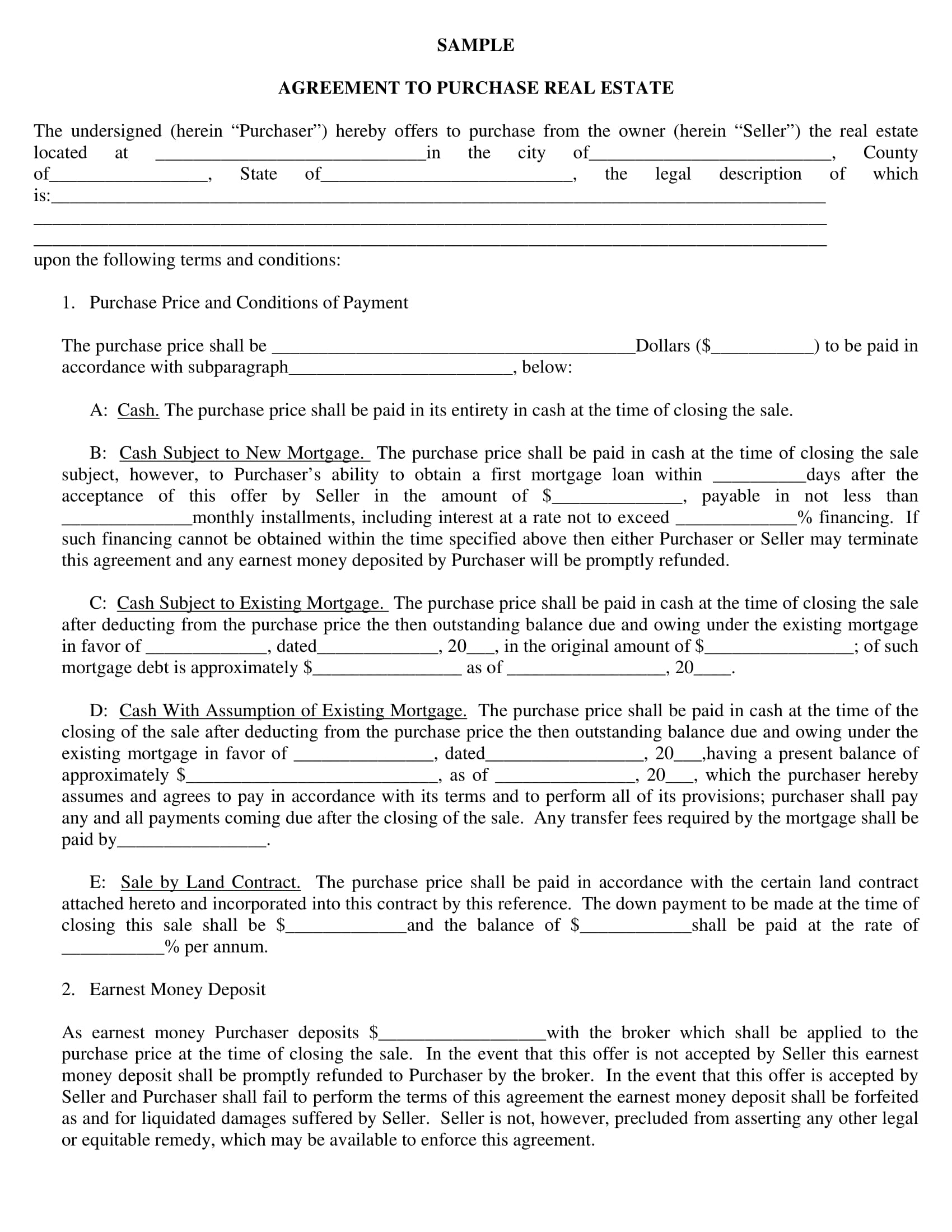 real estate purchase agreement example