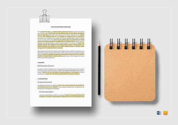 real estate purchase agreement template