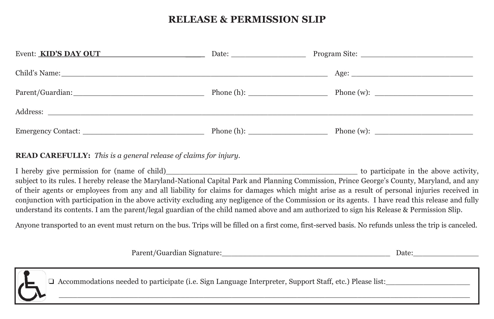 release and permission slip example