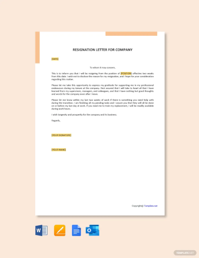 resignation letter for company template