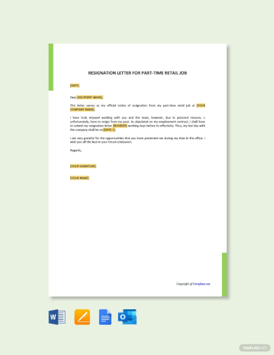 resignation letter for part time retail job template