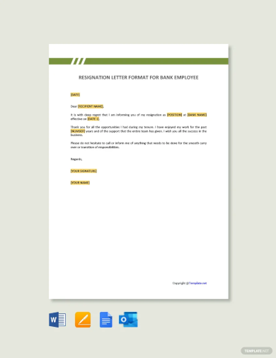resignation letter format for bank employee template