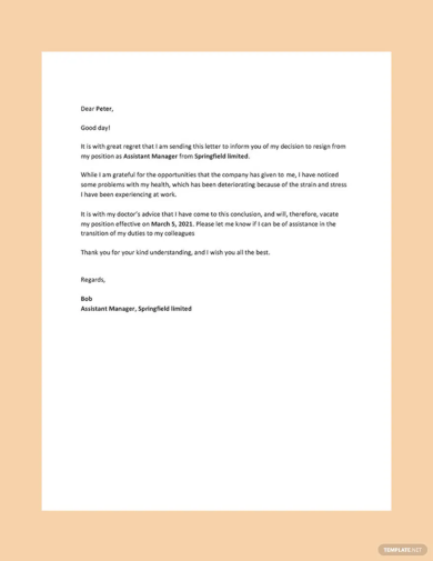 Resignation Letter Template Due to Health Issues1