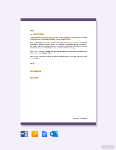 Resignation Letter Template Due to Study1