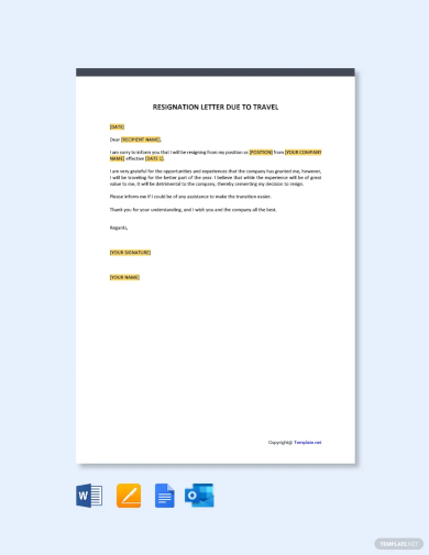 resignation letter template due to travel