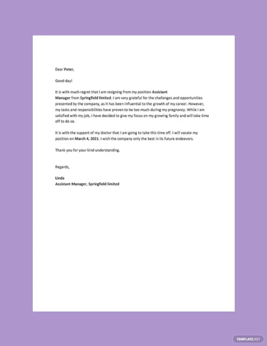 Resignation Letter Template due to Pregnancy1