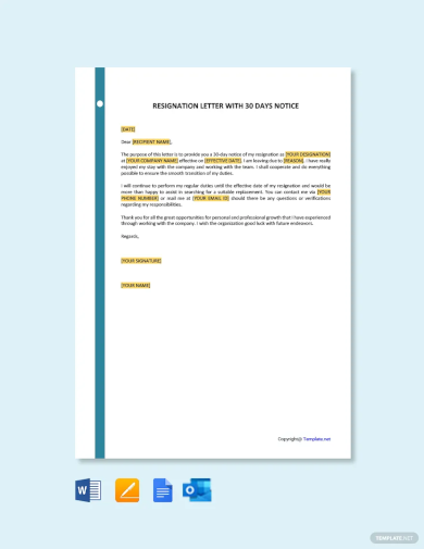 Resignation Letter With 30 Day Notice Template1