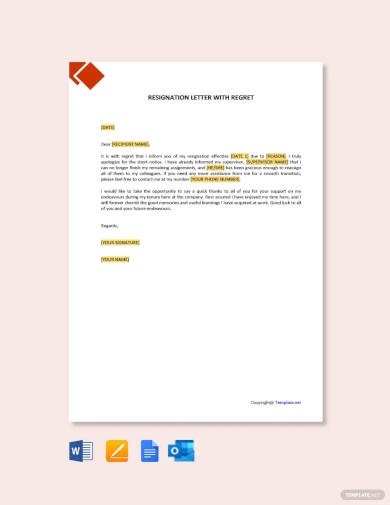 Resignation Letter with Regret Template1