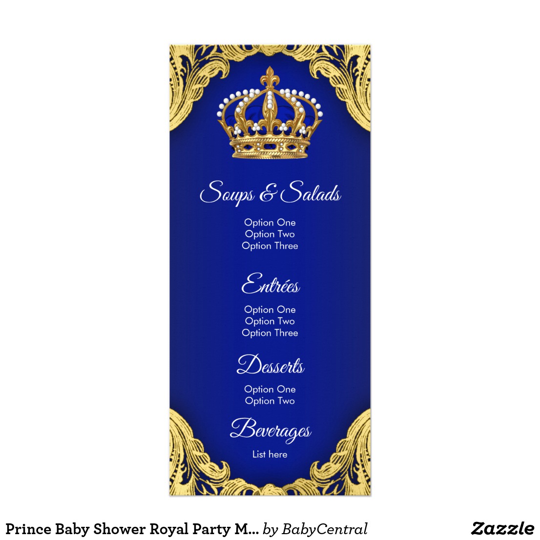 royal blue gold party menu example
