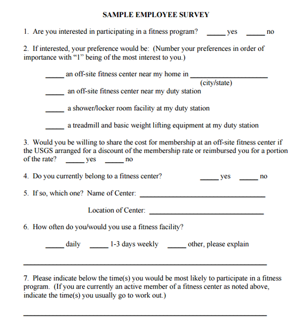Sample Employee Fitness Survey 