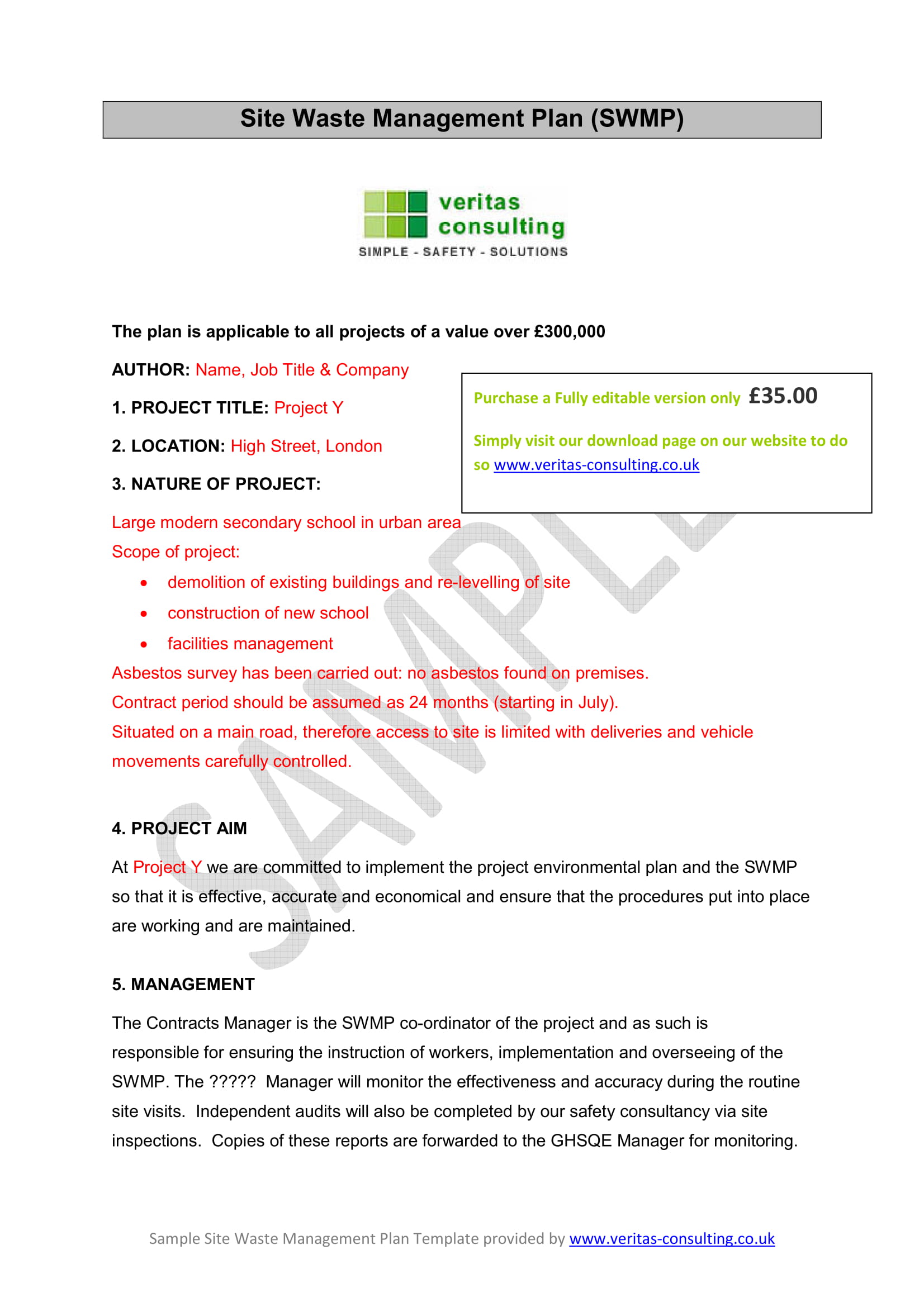 Sample Site Waste Management Plan Template SWMP 1